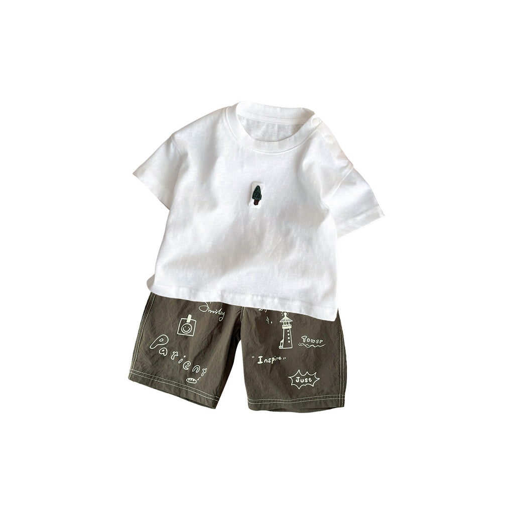 Lightweight Open Front Cardigan Shorts Set, Kids Clothing