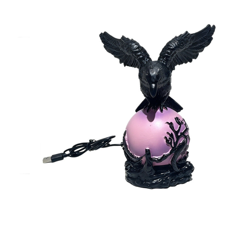 Resin Crow Night Light Halloween Creative Decorative Table Lamp Retro Style