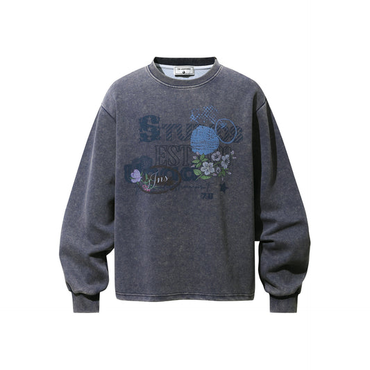 Vintage-Hoodie Damen Blumenprint, Washed-Optik