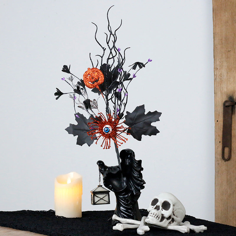 Halloween Decoration Ins Horror Pumpkin Maple Leaf Eyeball Flower Branch Insert Home Party Ornament