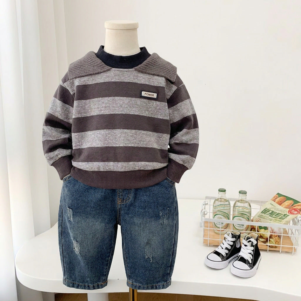 Male baby casual striped sweatshirt pants two-piece set