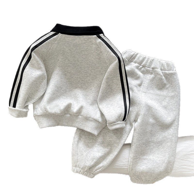 Children's casual polo shirt long sleeved two-piece set