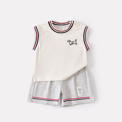 Bestickte Baby-Weste im Colorblock-Design mit Shorts, 2-teilig