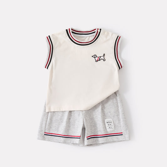 Bestickte Baby-Weste im Colorblock-Design mit Shorts, 2-teilig