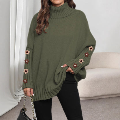 Damen-Strickpullover, einfarbig, hoher Ausschnitt mit Umlegekragen, locker gewebtes Pullover-Top