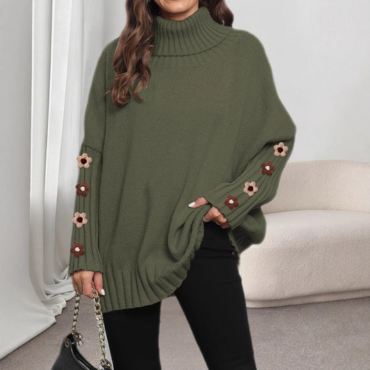 Damen-Strickpullover, einfarbig, hoher Ausschnitt mit Umlegekragen, locker gewebtes Pullover-Top