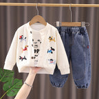 Children's cartoon cardigan long sleeved three piece set