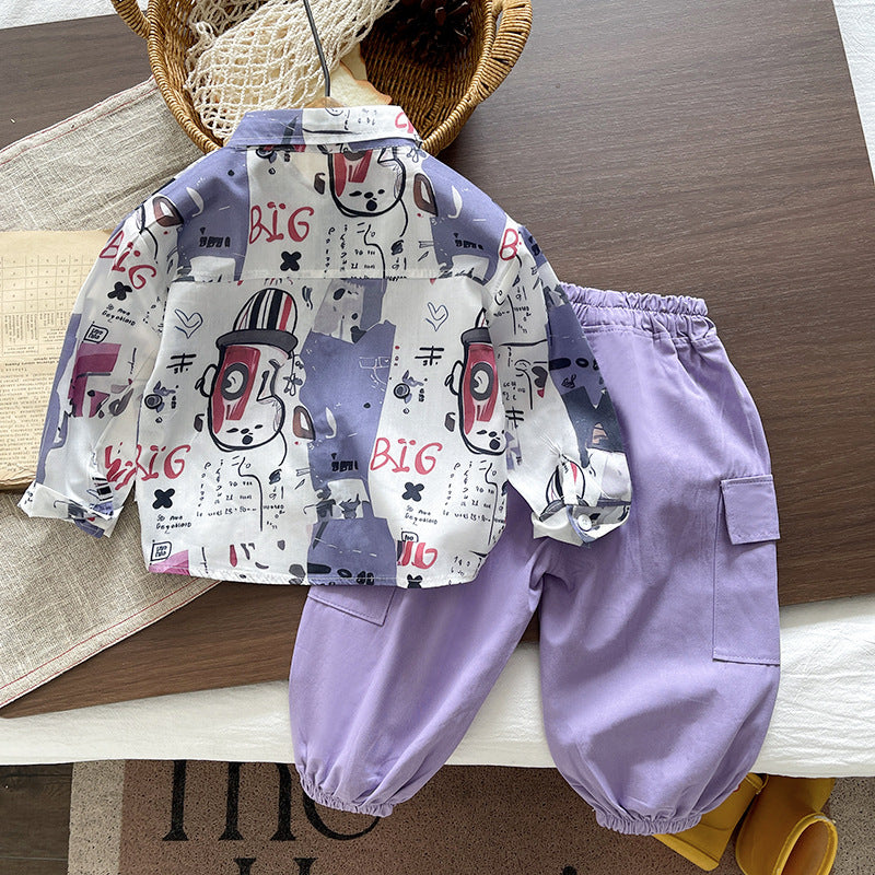 Baby autumn casual shirt long sleeved two-piece set