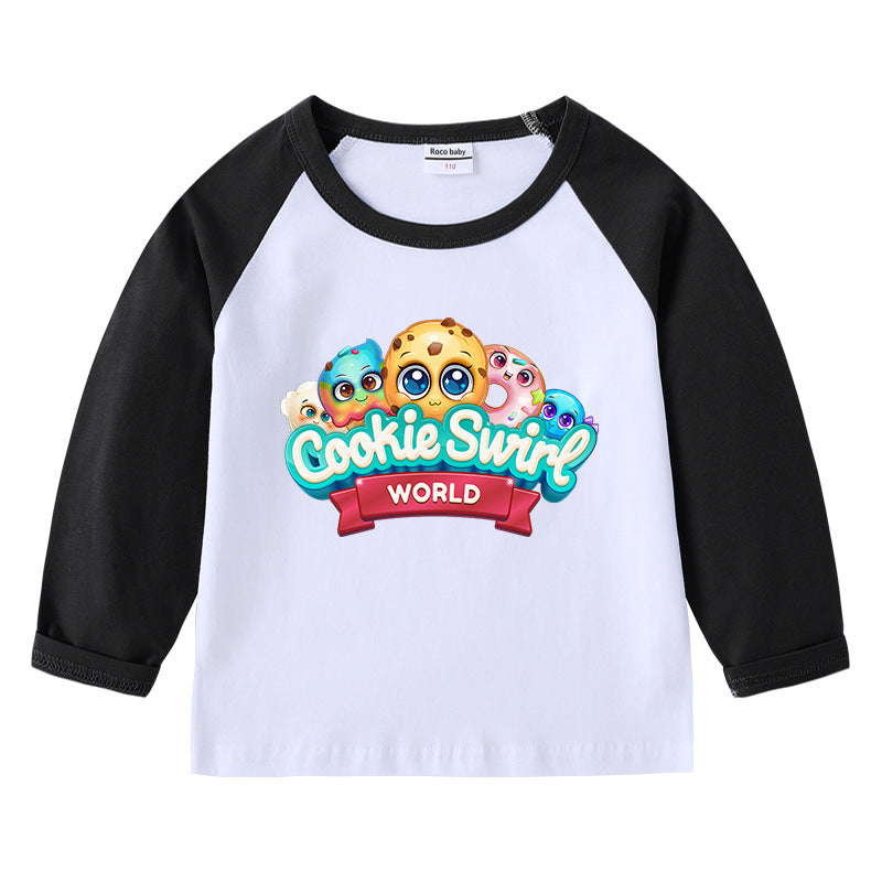Children's T-shirt with round neck cartoon long sleeves