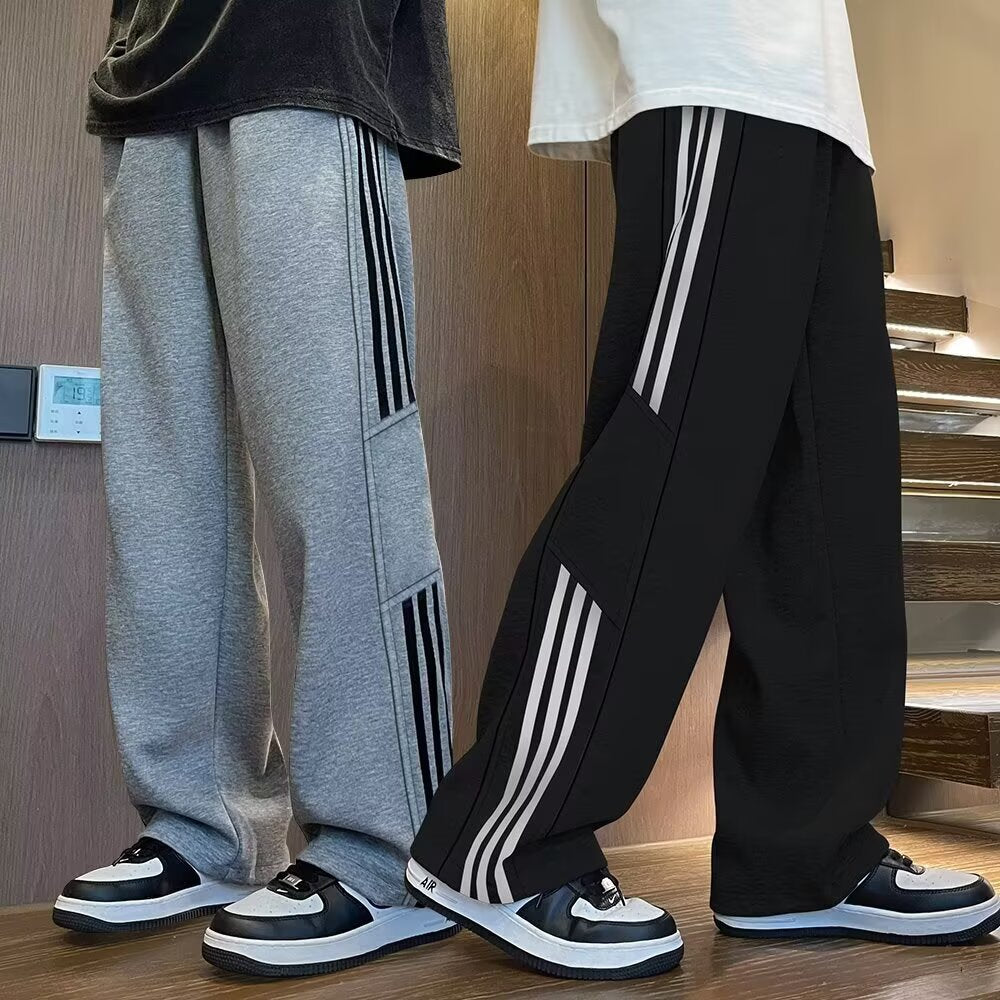 Boy's Straight Leg Pants Striped Casual Loose Fit Trousers for Kids