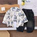 Baby and children's letter long sleeved three piece set baby spring and autumn clothes