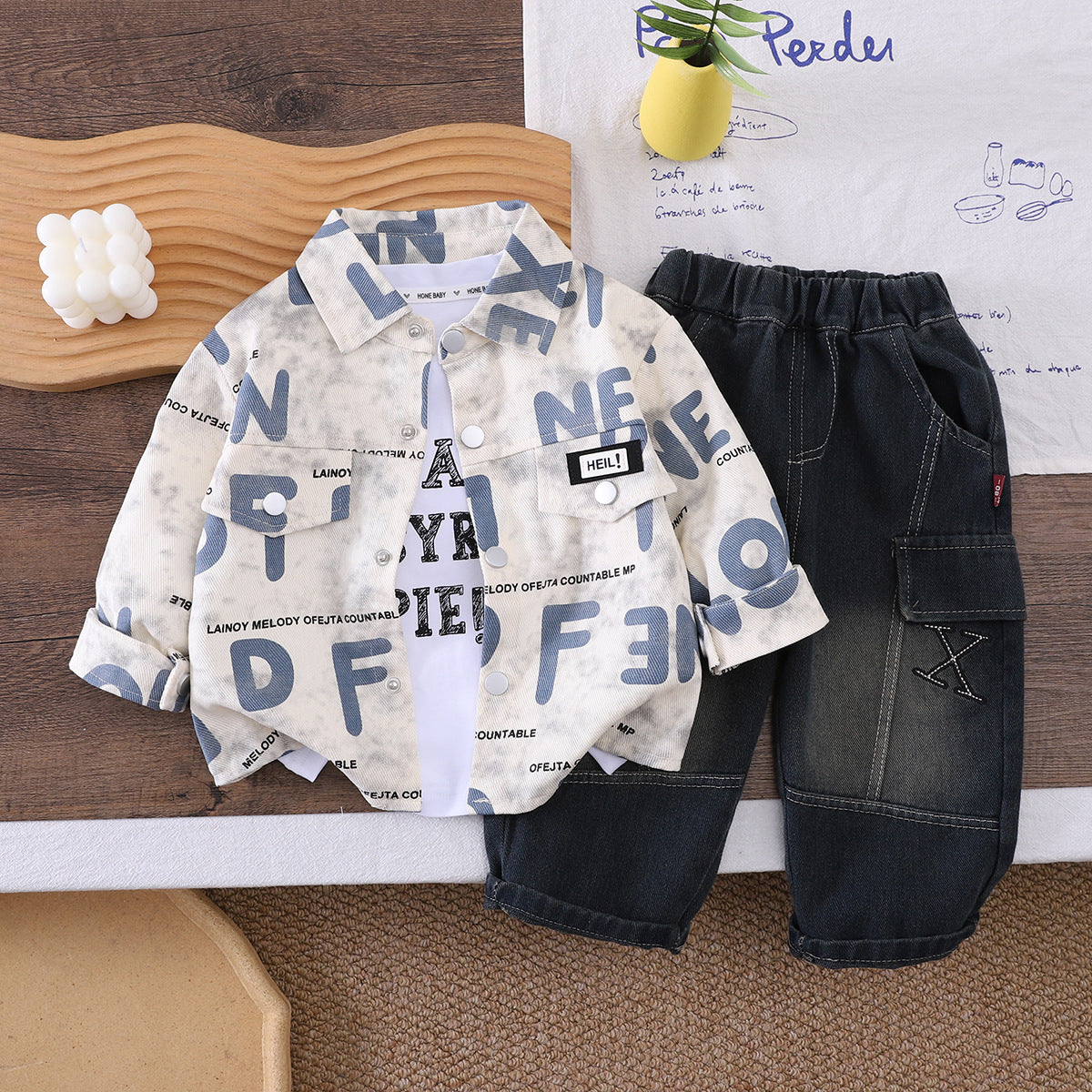 Baby and children's letter long sleeved three piece set baby spring and autumn clothes