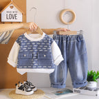 Spring and Autumn Baby Casual Splicing Letter Hoodie Two Piece Set