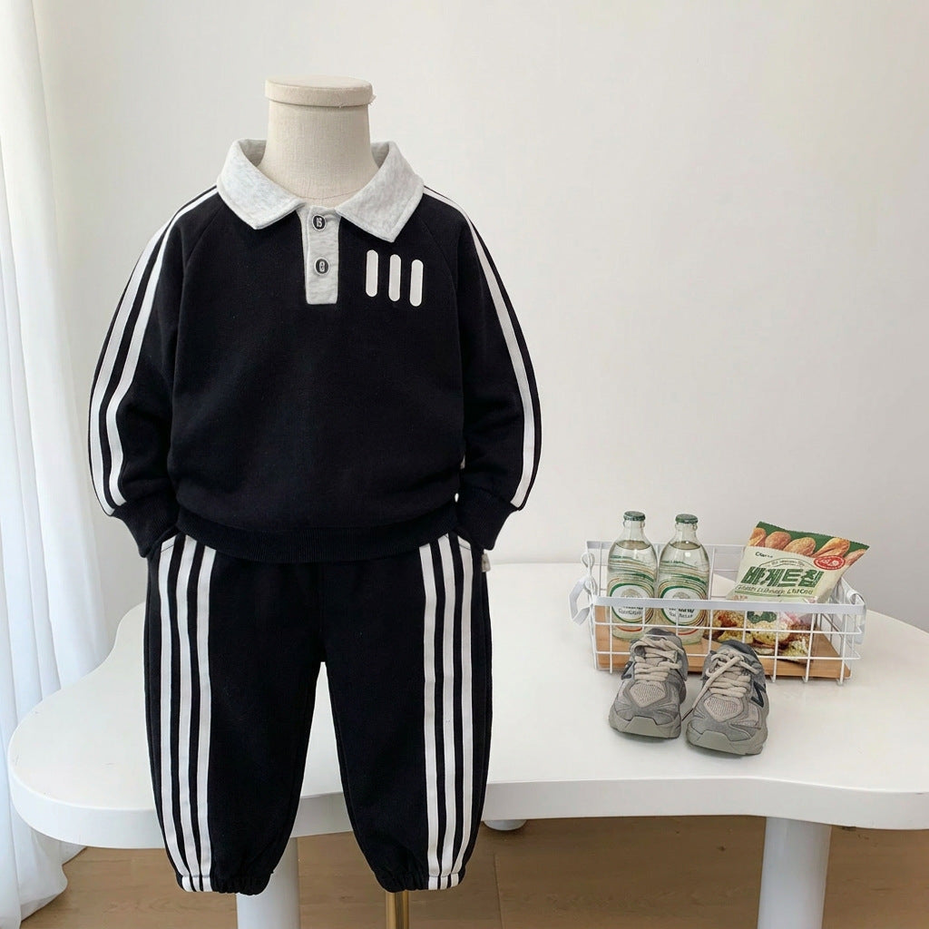 Children's casual polo shirt long sleeved two-piece set