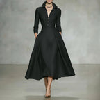 V-neck waist cinched long sleeved dress