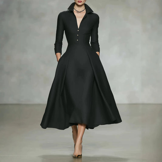 V-Ausschnitt-Kleid tailliert, Langarm