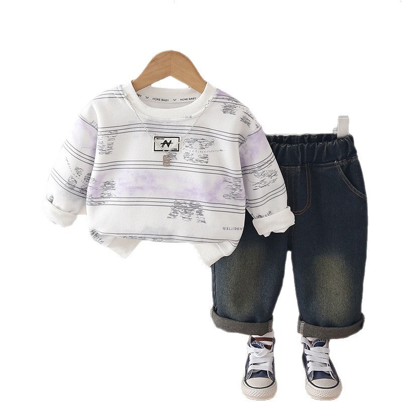 Hoodie long sleeved two-piece set for children's spring and autumn clothes