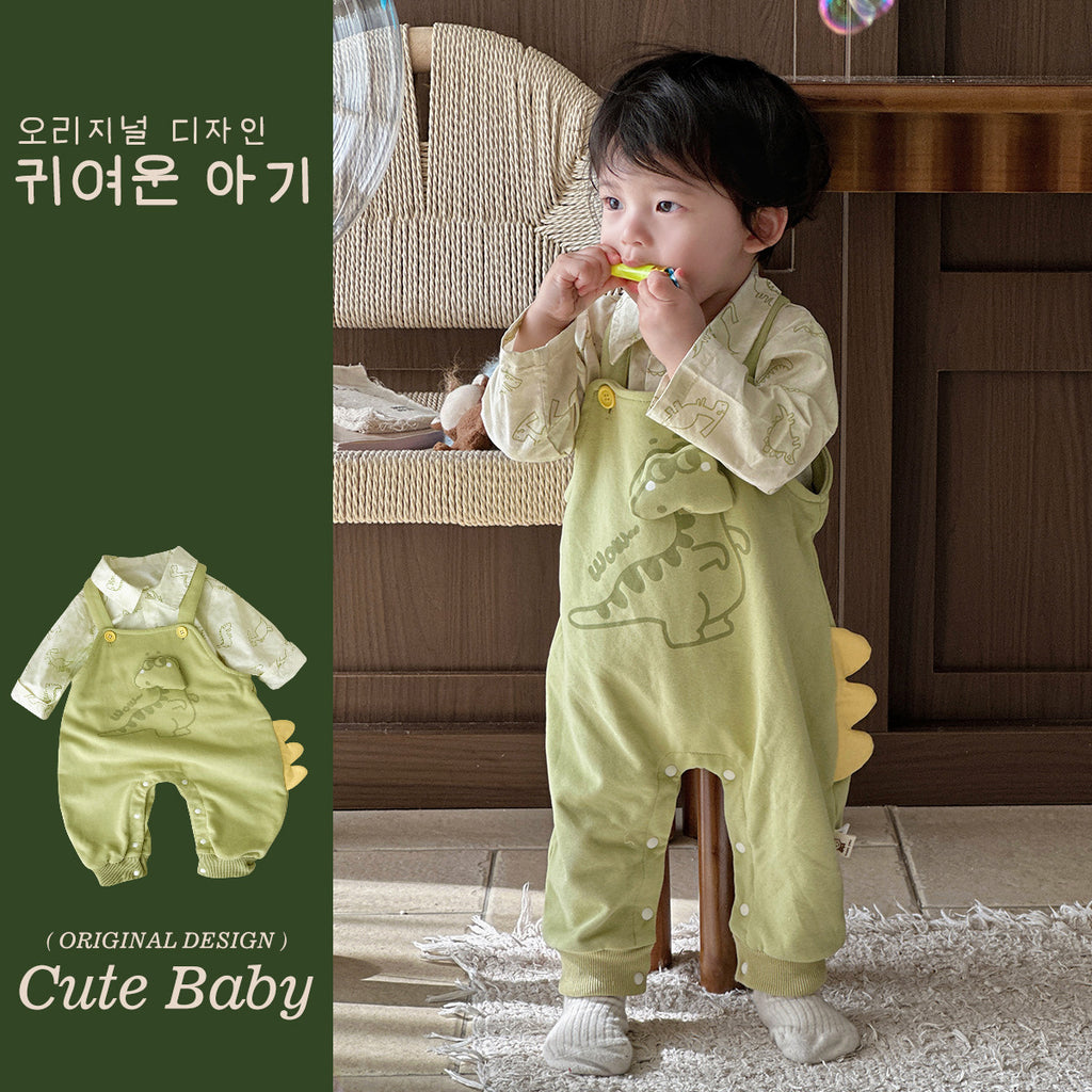 Overalls and Shirt Two-Piece Set Baby Fall Dinosaur Outfit Top