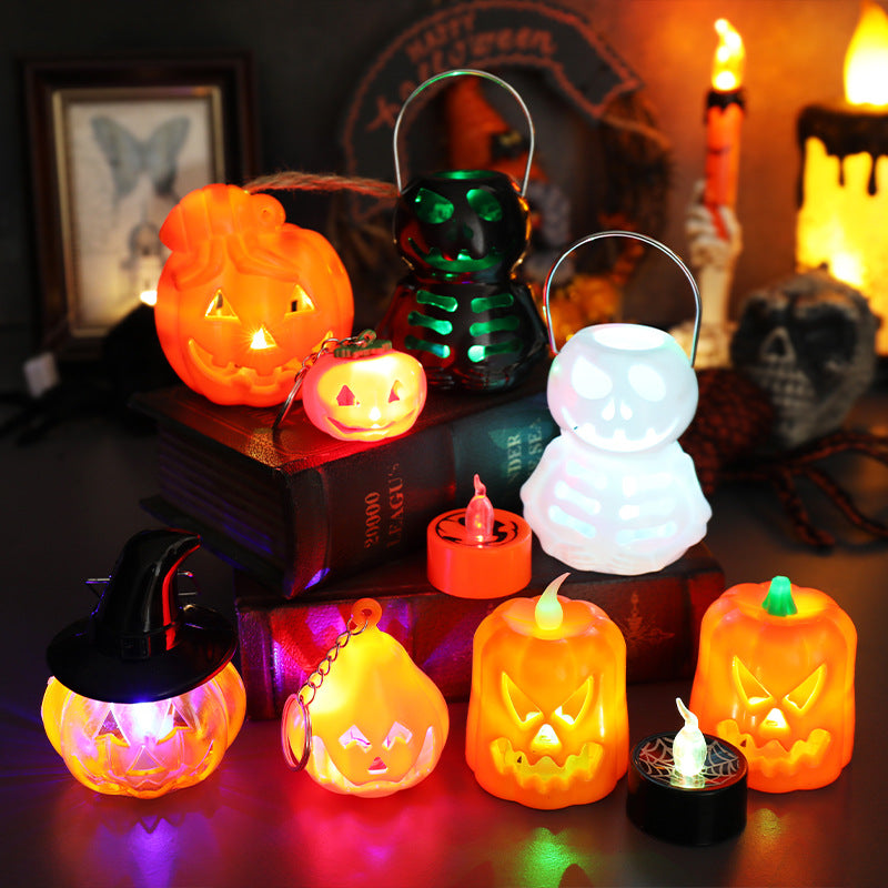 Halloween Pumpkin Lantern Electronic Candle Light Holder Portable Candlestick Night Light Halloween Decoration Prop Atmosphere Decoration