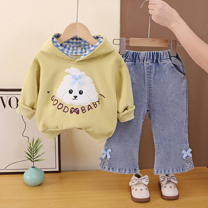Children's Spring and Autumn Clothing Baby Cartoon Hoodie Two Piece Set