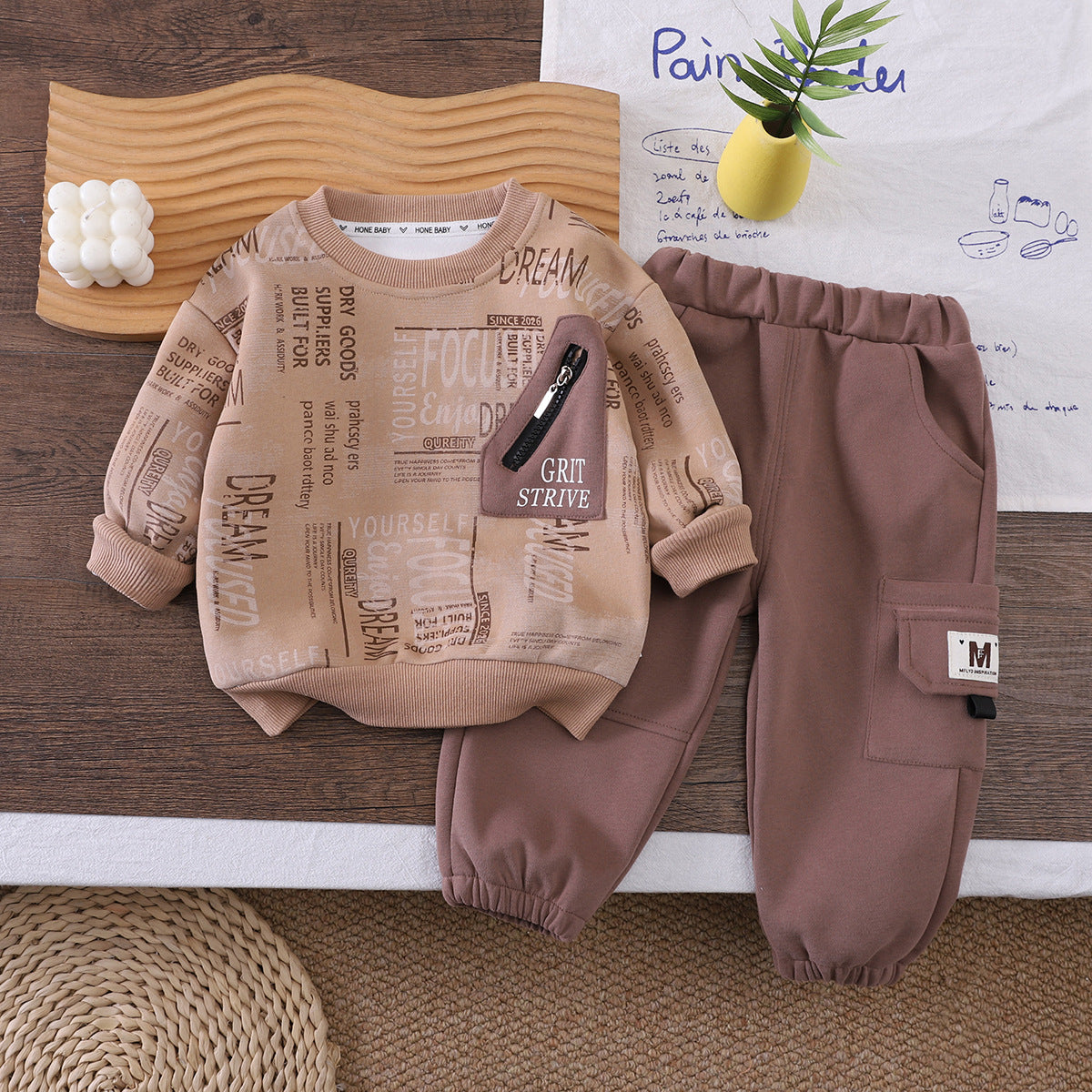 Sweatshirt long sleeved autumn two-piece set for baby spring and autumn
