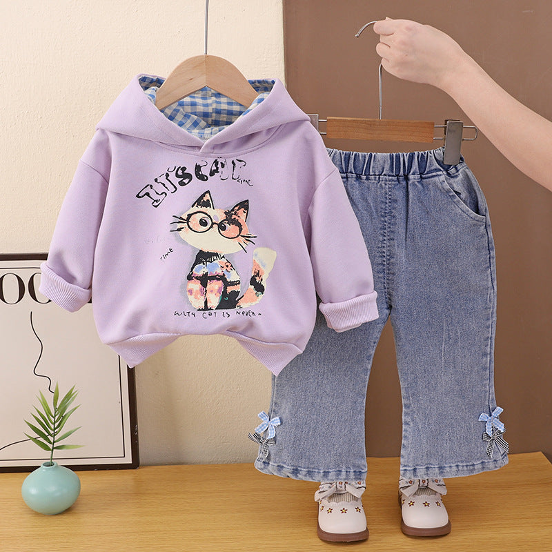 Baby girl hooded long sleeved two-piece set for infants and children