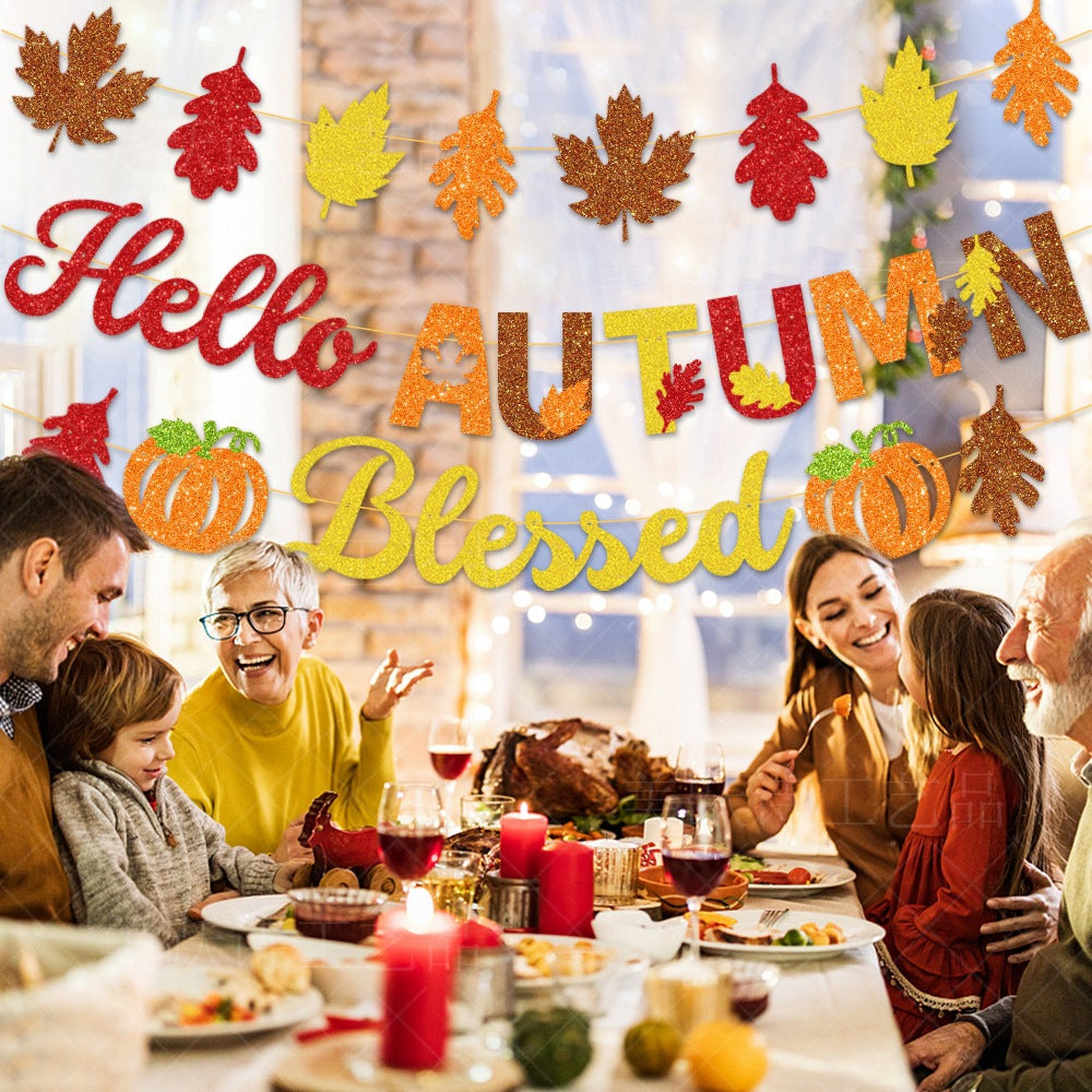 Thanksgiving Decoration Banner Harvest Festival Autumn Party Hello Autumn Maple Leaf Thanksgiving Banner
