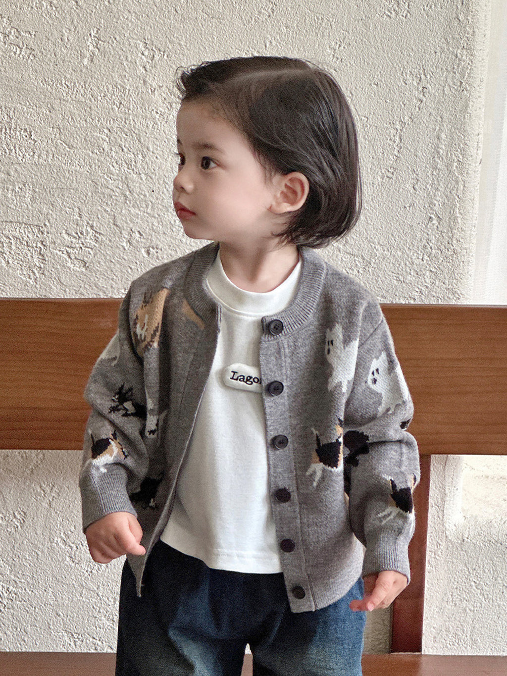 Outerwear Knit Sweater and Pants Three-Piece Set Outfit Cardigan Ensemble for Boys