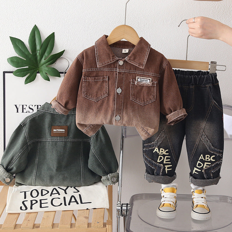 Casual suit denim long sleeved two-piece set