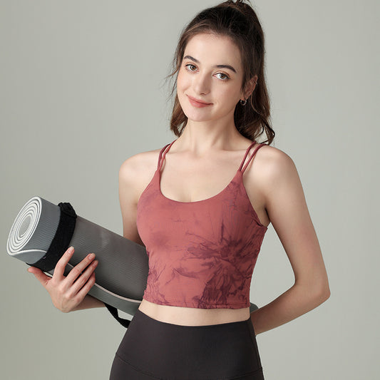 Hochintensiver nahtloser Sport-BH mit Doppelträgern, einfarbiger Yoga-BH, Rückenstütze, gepolstert mit Push-up-Effekt, stoßdämpfend, atmungsaktiv, für Damen