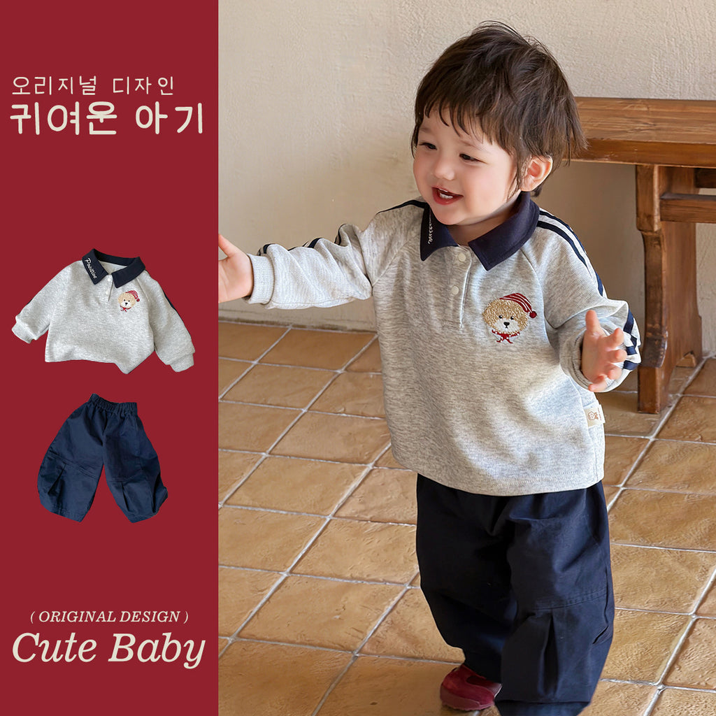 College Style Cartoon Long Sleeve Hoodie and Pants Two-Piece Set Children's Clothing