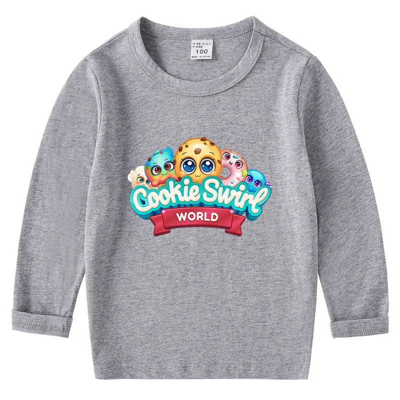 Children's cotton T-shirt with round neck and long sleeved base