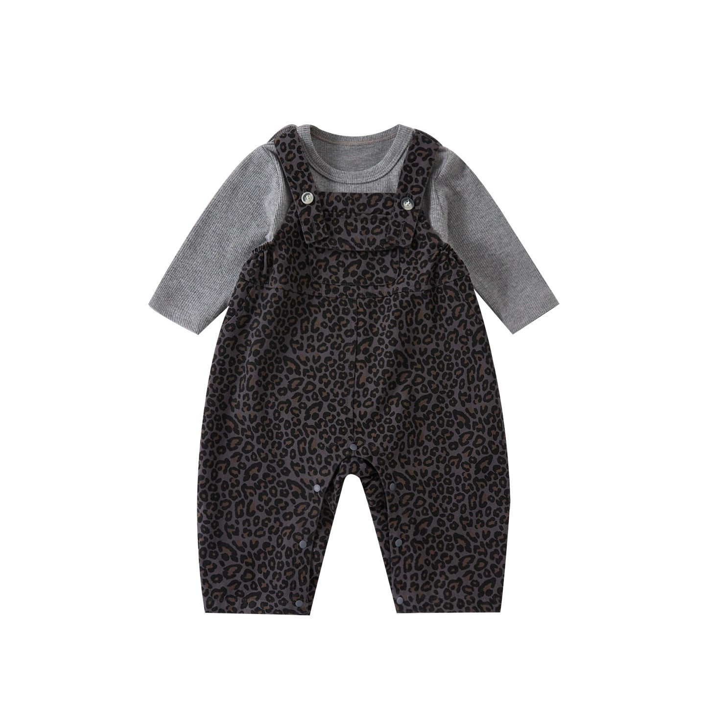 Cute Baby Leopard Print Overalls Set Kids  Bodysuit Bottoms Two-Piece Outfit