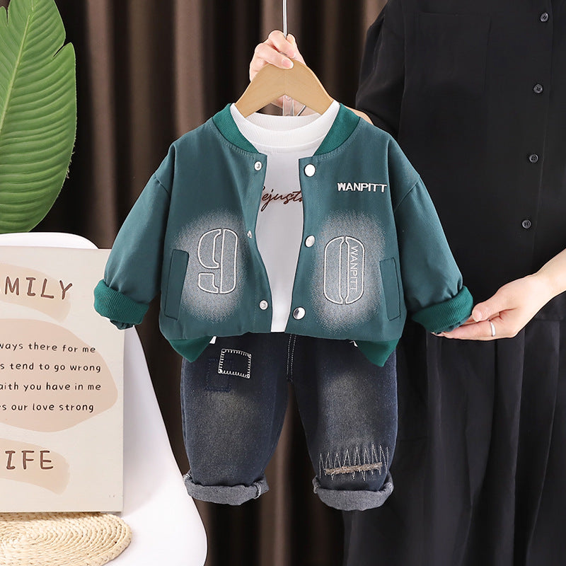 Casual children's coat long sleeved three piece set