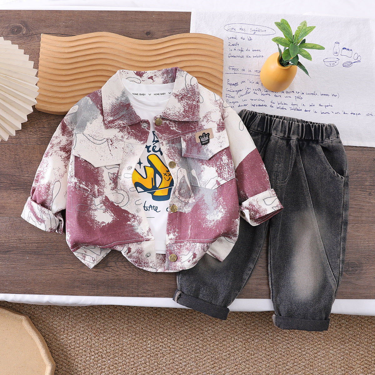 Baby camouflage long sleeved three piece set for infants and young children