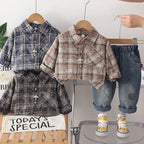 Baby autumn checkered shirt long sleeved two-piece set