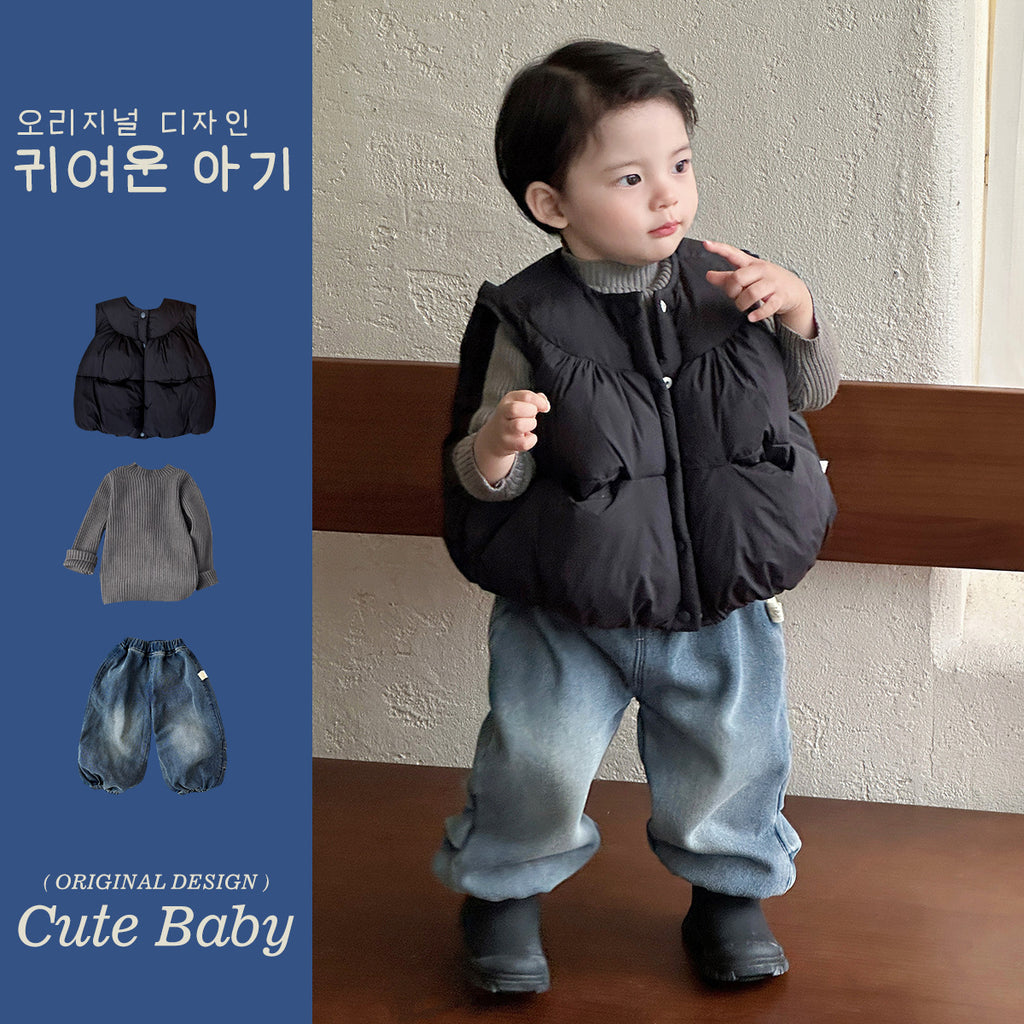 Jeans Thickened Vest Children's Three-Piece Set Sweater Underwear Kids