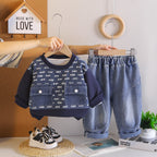 Spring and Autumn Baby Casual Splicing Letter Hoodie Two Piece Set
