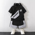 polo shirt short sleeve set,printed three-piece set