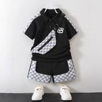 polo shirt short sleeve set,printed three-piece set