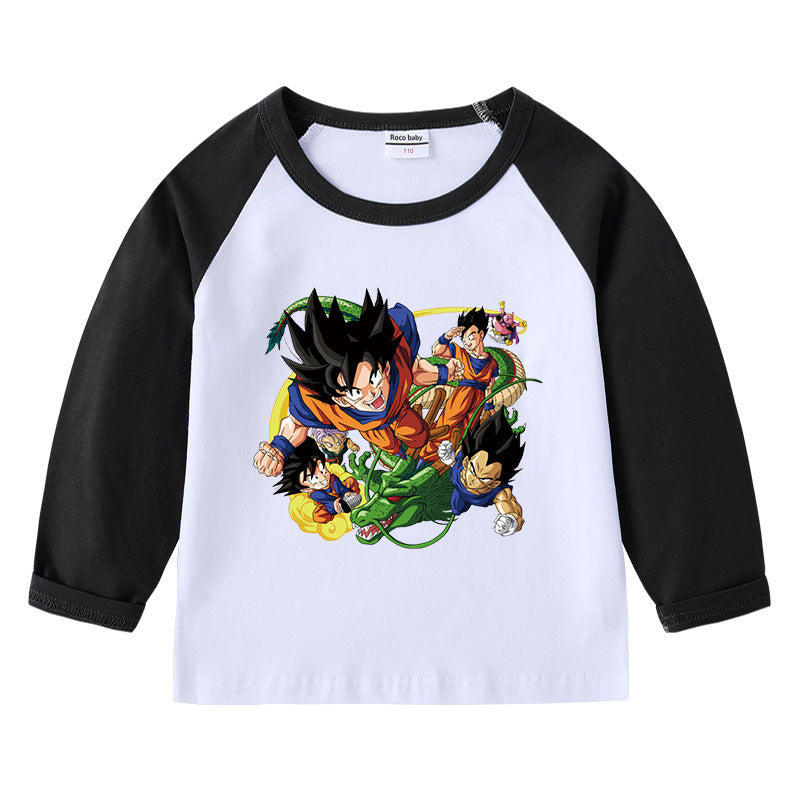 Children's cotton shoulder T-shirt with round neck and long sleeves