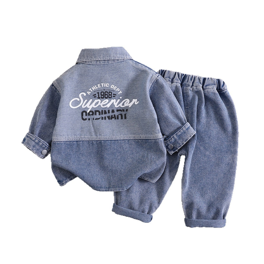 Baby and children's denim long sleeved three piece set
