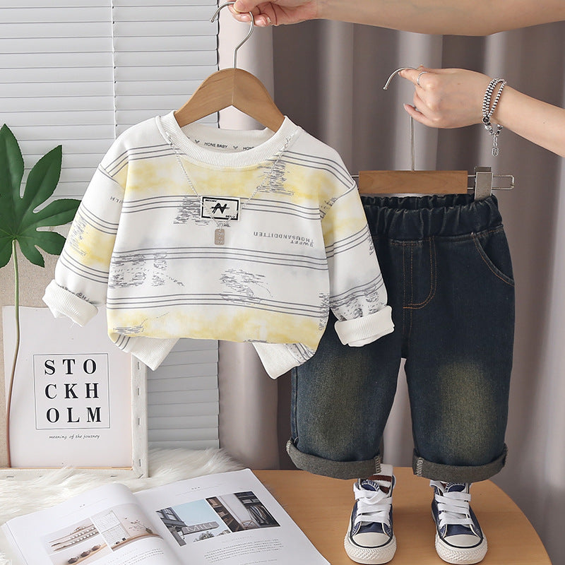 Hoodie long sleeved two-piece set for children's spring and autumn clothes