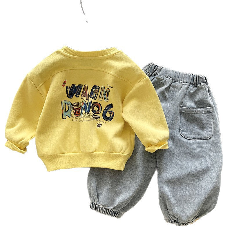 Baby and children's casual round neck shirt long sleeved two-piece set