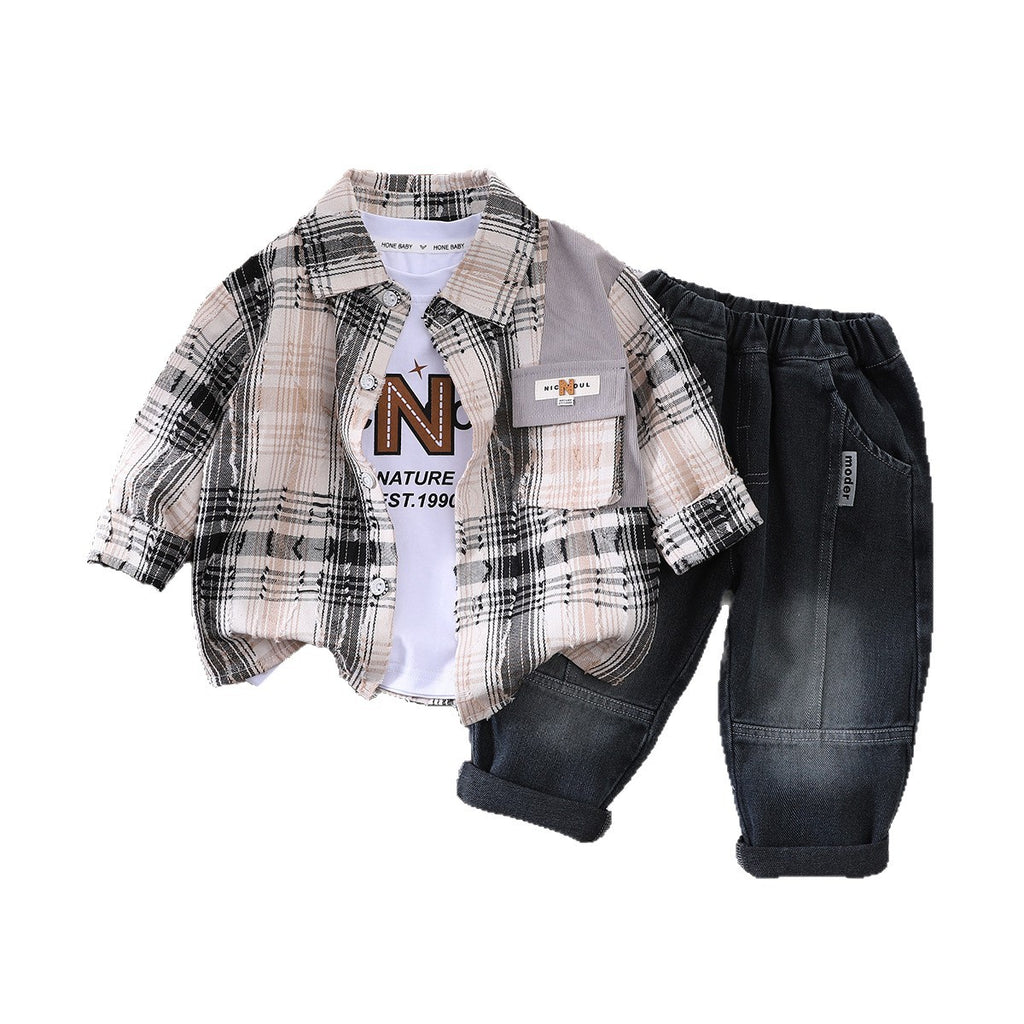 Baby Spring/Autumn Checkered Shirt Long Sleeve Three Piece Set