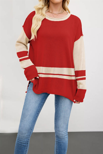 Colorblock-Pullover mit Rundhalsausschnitt, locker geschnitten