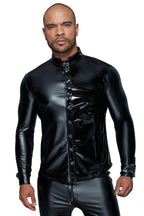 Long-sleeved Powerwetlook & PVC shirt H064- 2XL