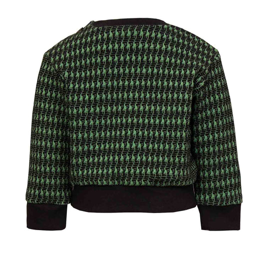 Black and green houndstooth baby sweatshirt with dragon appliqué