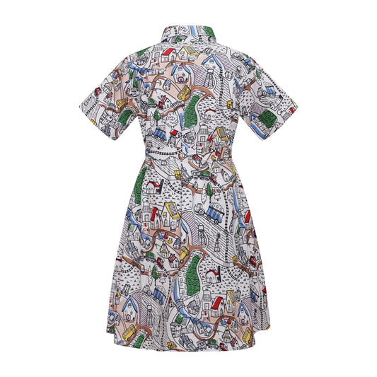 Village Print Girls' Summer Dress