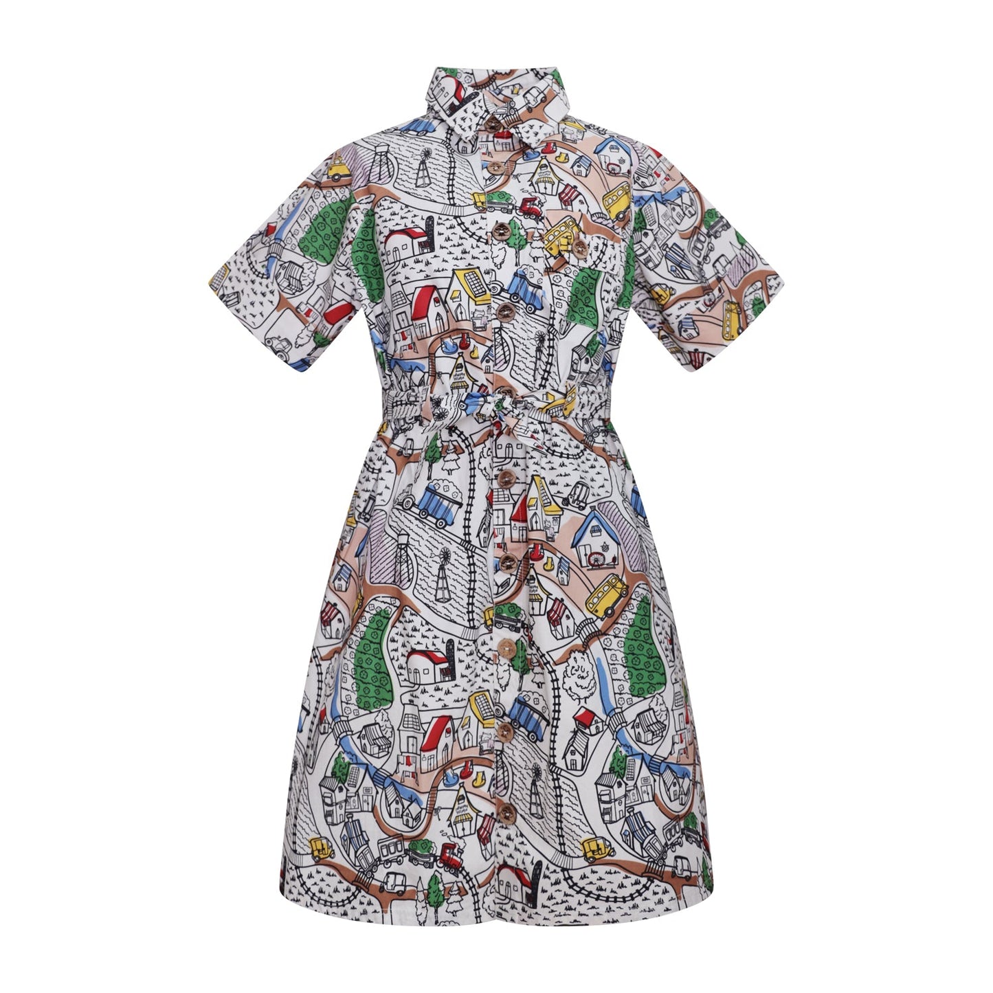 Village Print Girls' Summer Dress